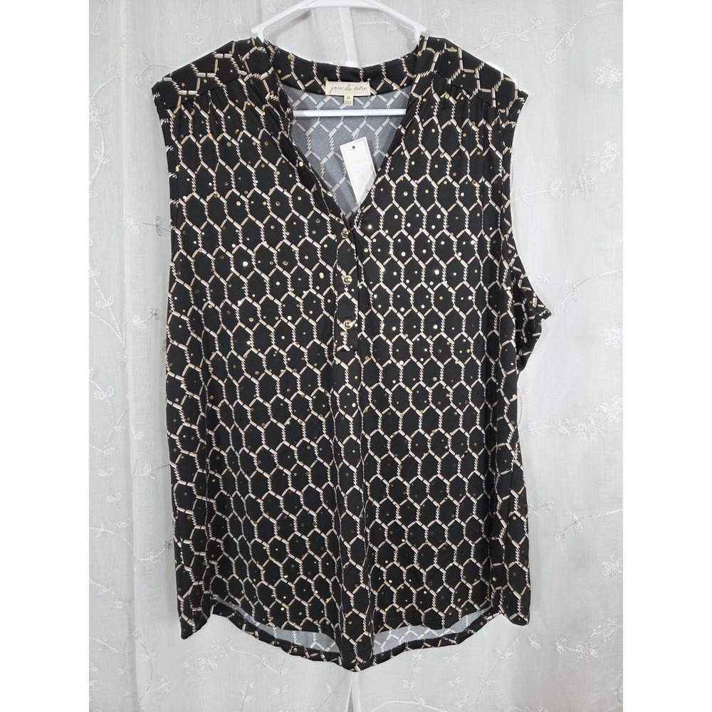 Joie De Vivre Black Sleeveless Tank Top Shirt Gold Accents‎ Sequins 2XL NWT